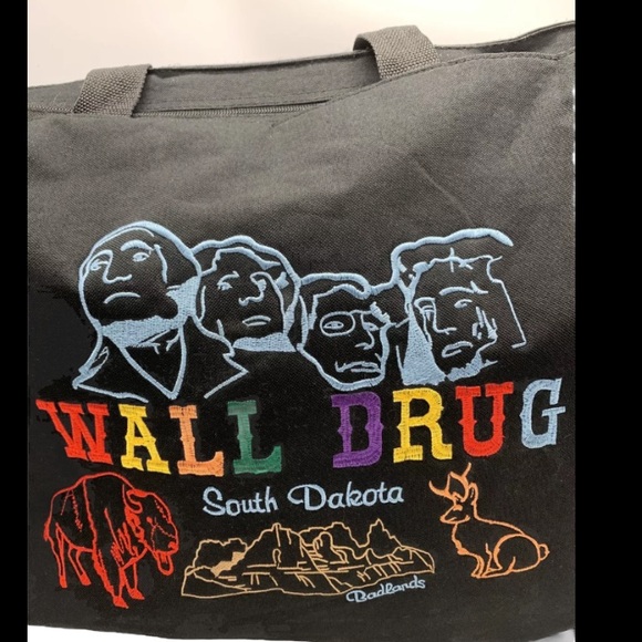 WALL DRUG South Dakota Canvass Embroidered Rushmore Tote Computer Bag 19.5" x15" - Picture 3 of 3